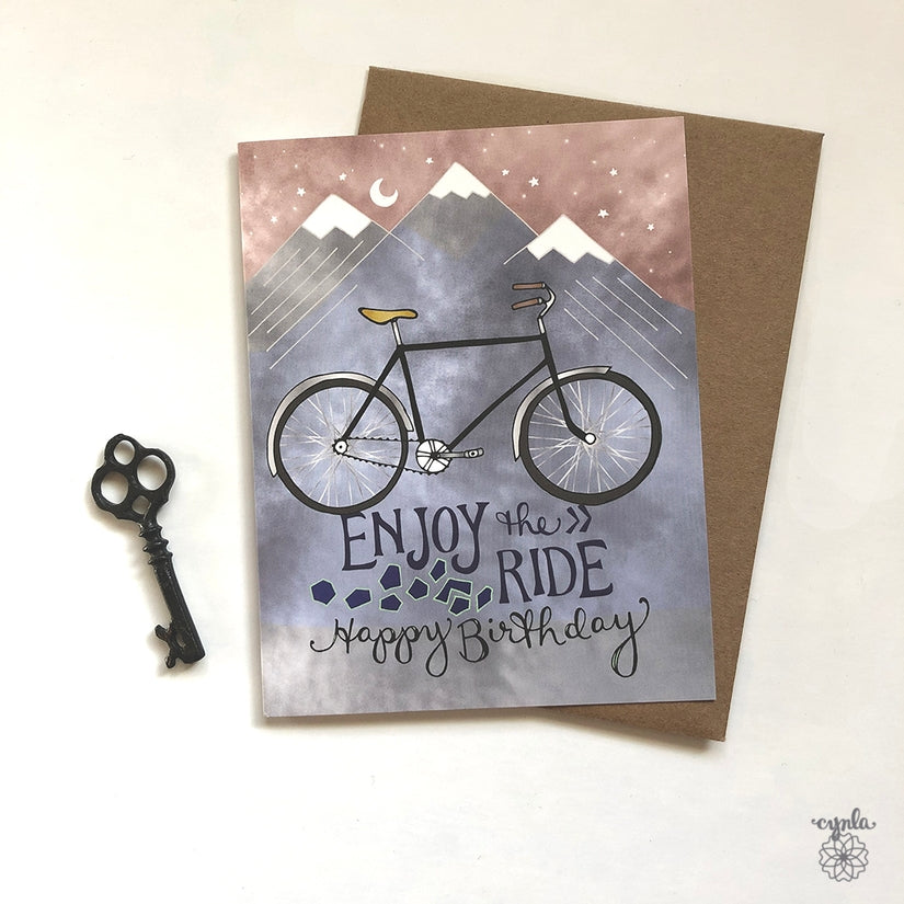 Bicycle and Mountains Birthday Card