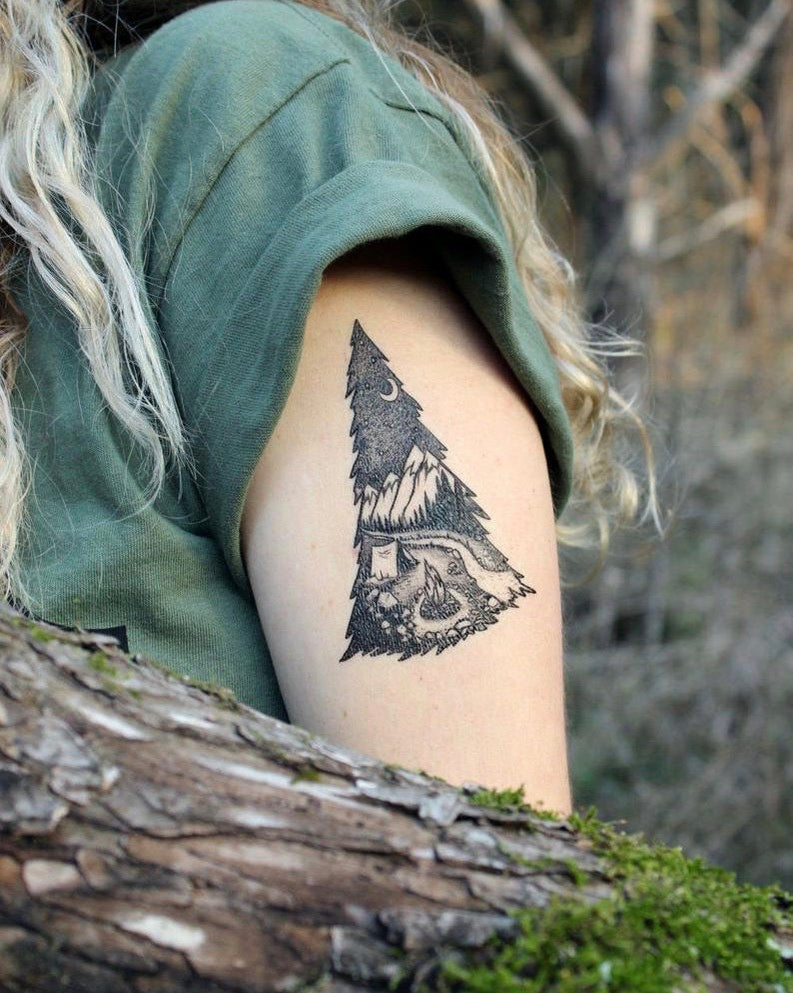 Mountain Camping Temporary Tattoo 2-Pack