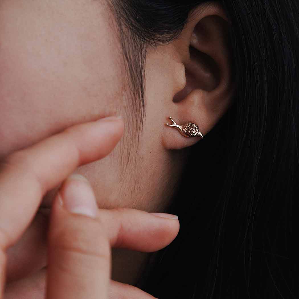Sterling Silver or Bronze Tiny Snail Post Earrings 6x14mm