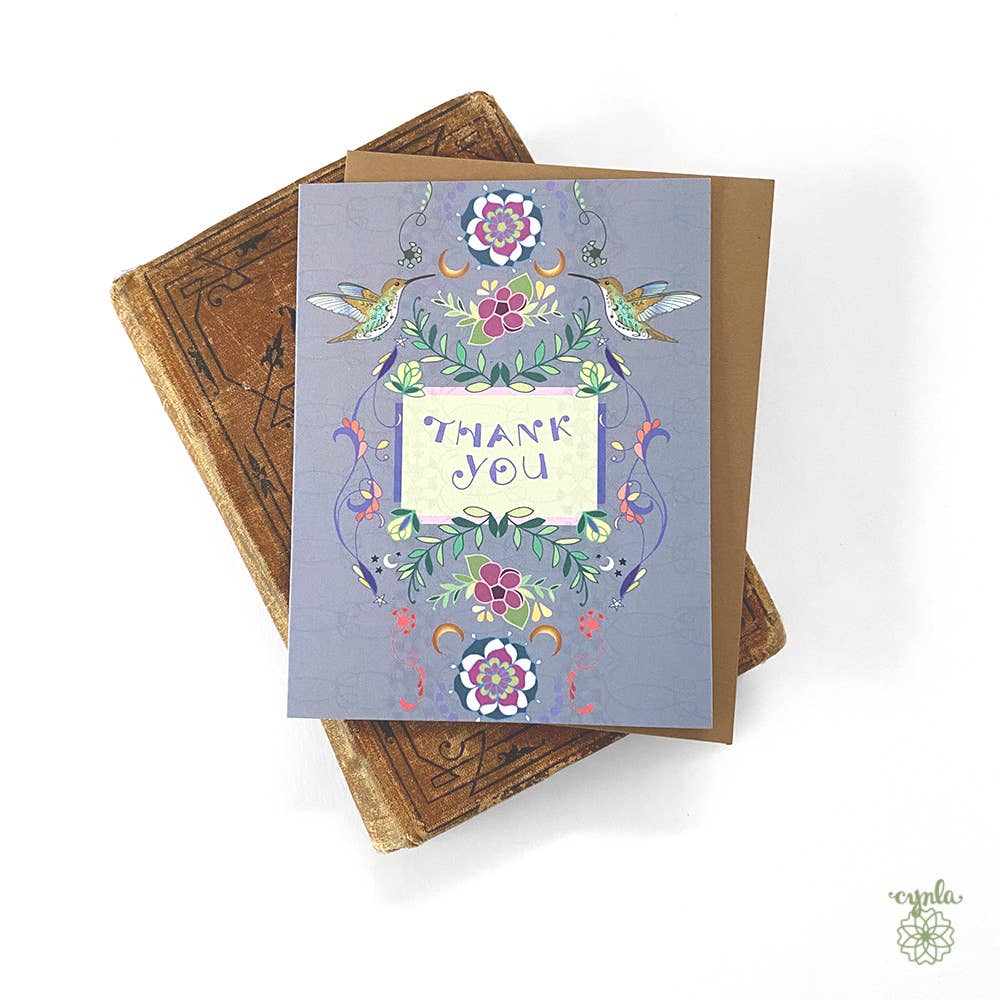 BOX of 8 Hummingbird Thank You cards blank floral thank you