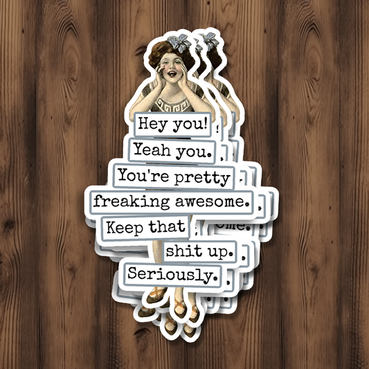 Hey You! Yeah You. You're Pretty Freaking Awesome..Vinyl Sticker