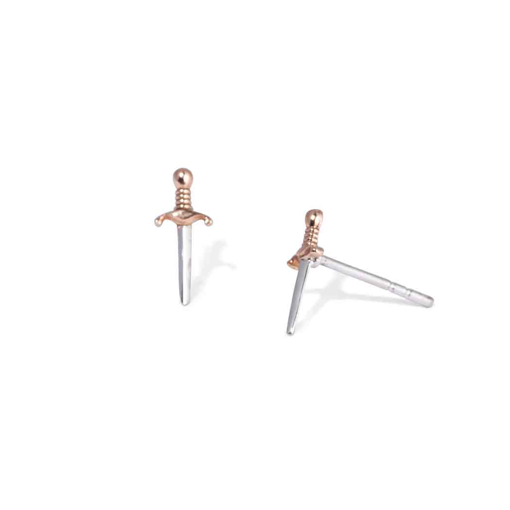 Mixed Metal Mini Dagger Post Earrings 11x4mm