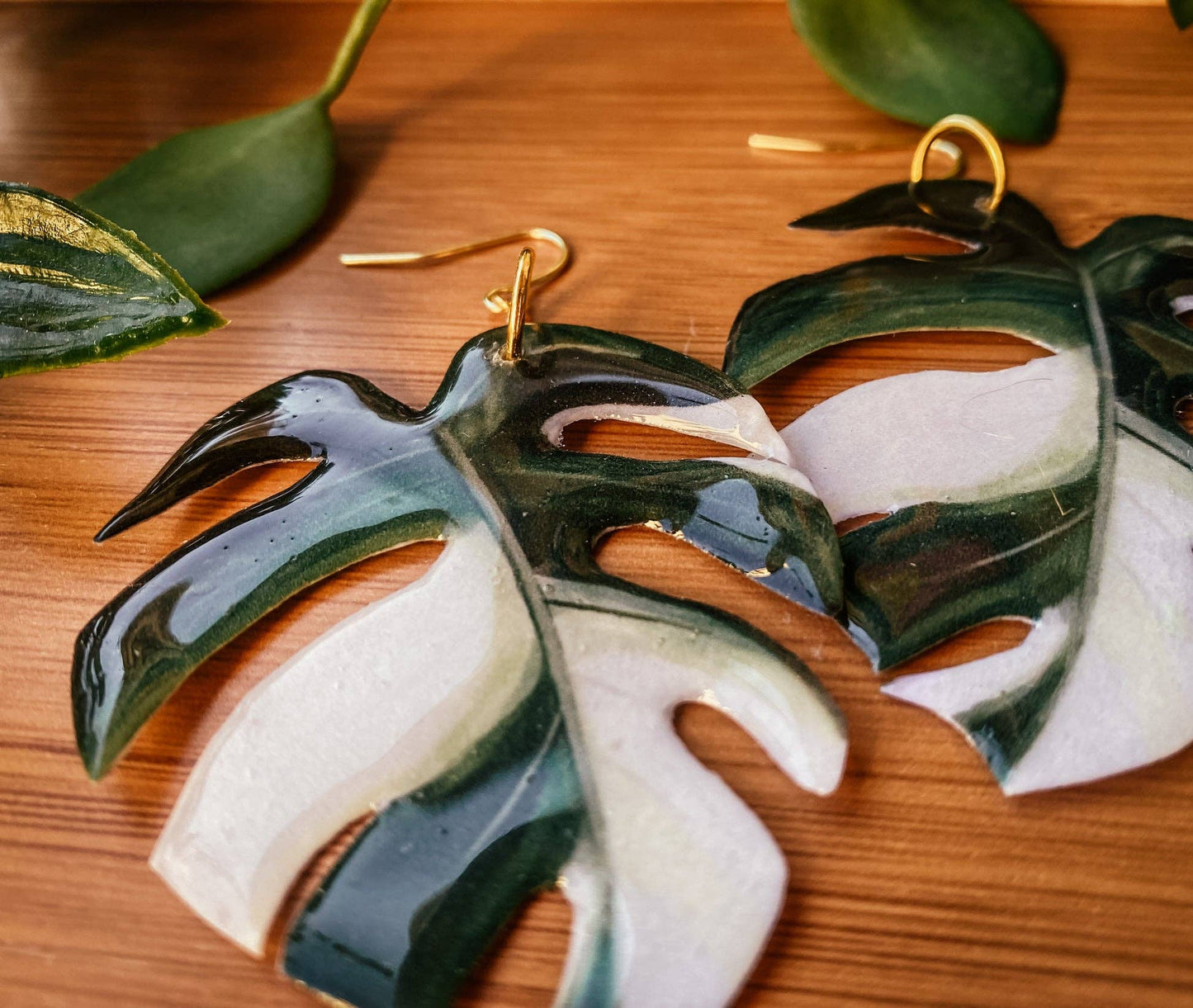 Monstera Albo Earrings - Version 2