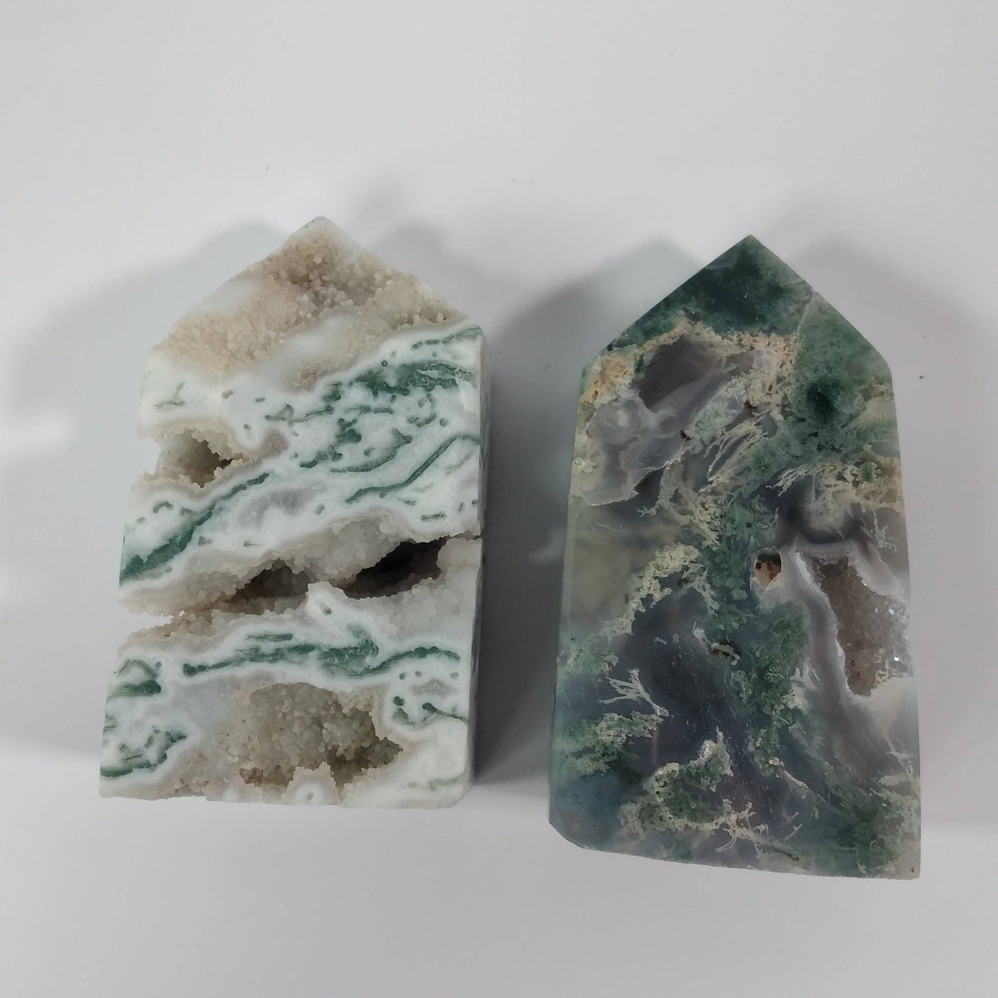 Moss Agate Four-Sided Obelisk Tower – Natural Crystal Tower
