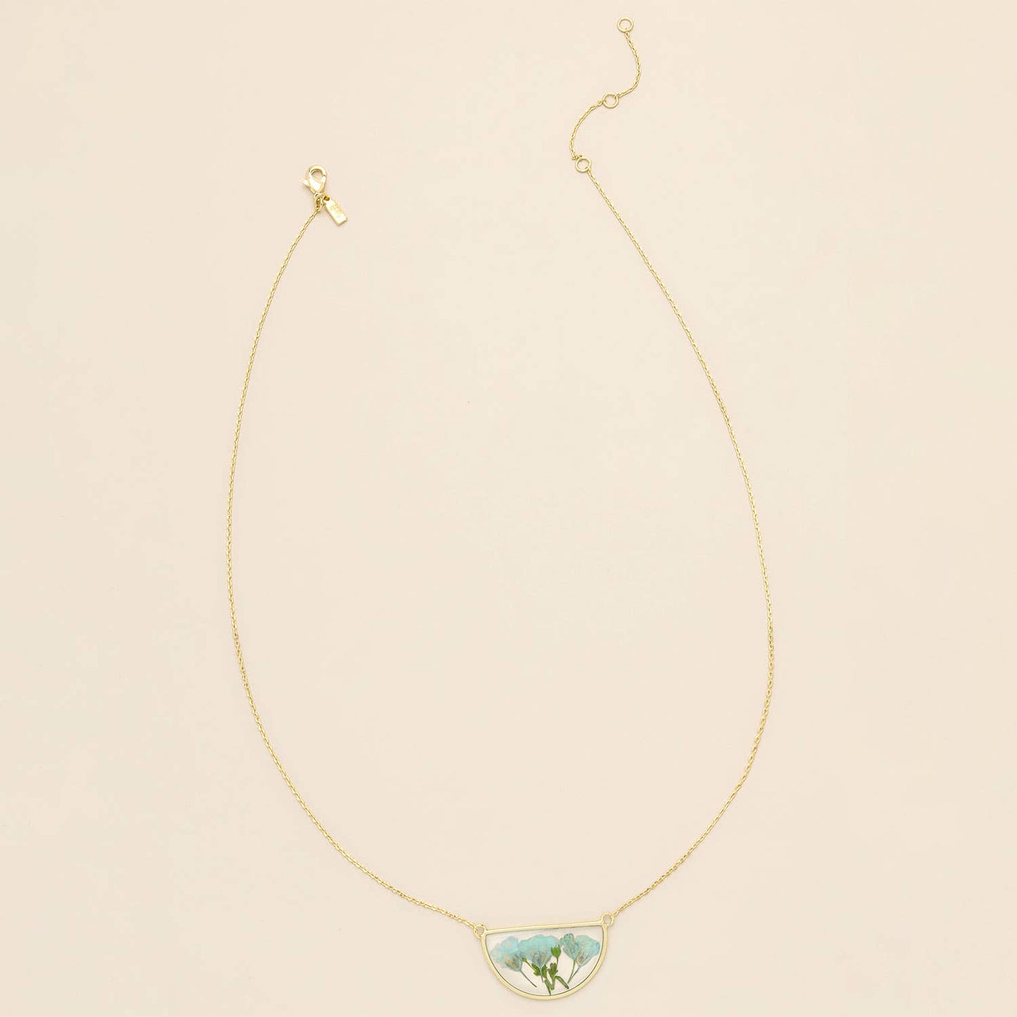 Pressed Flower Necklace - Blue Baby's Breath/Gold