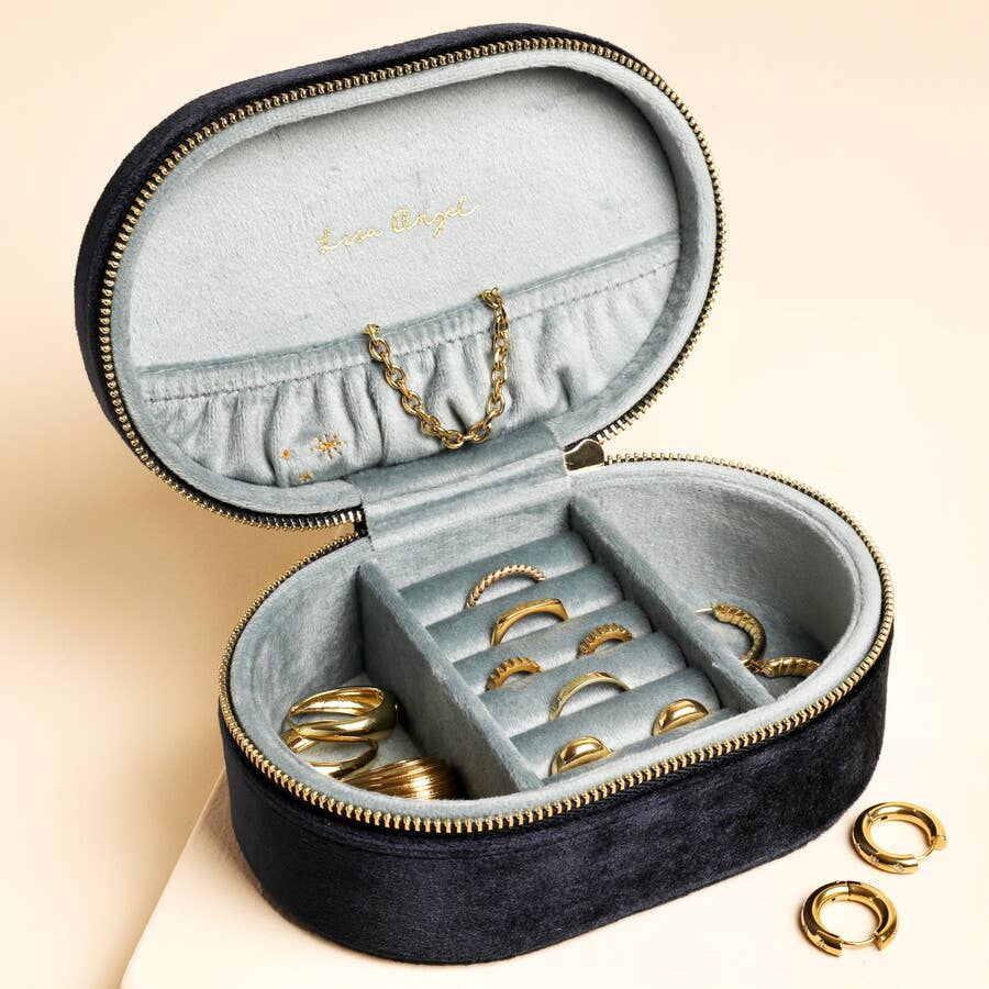 Navy Written In The Stars Velvet Oval Jewellery Case