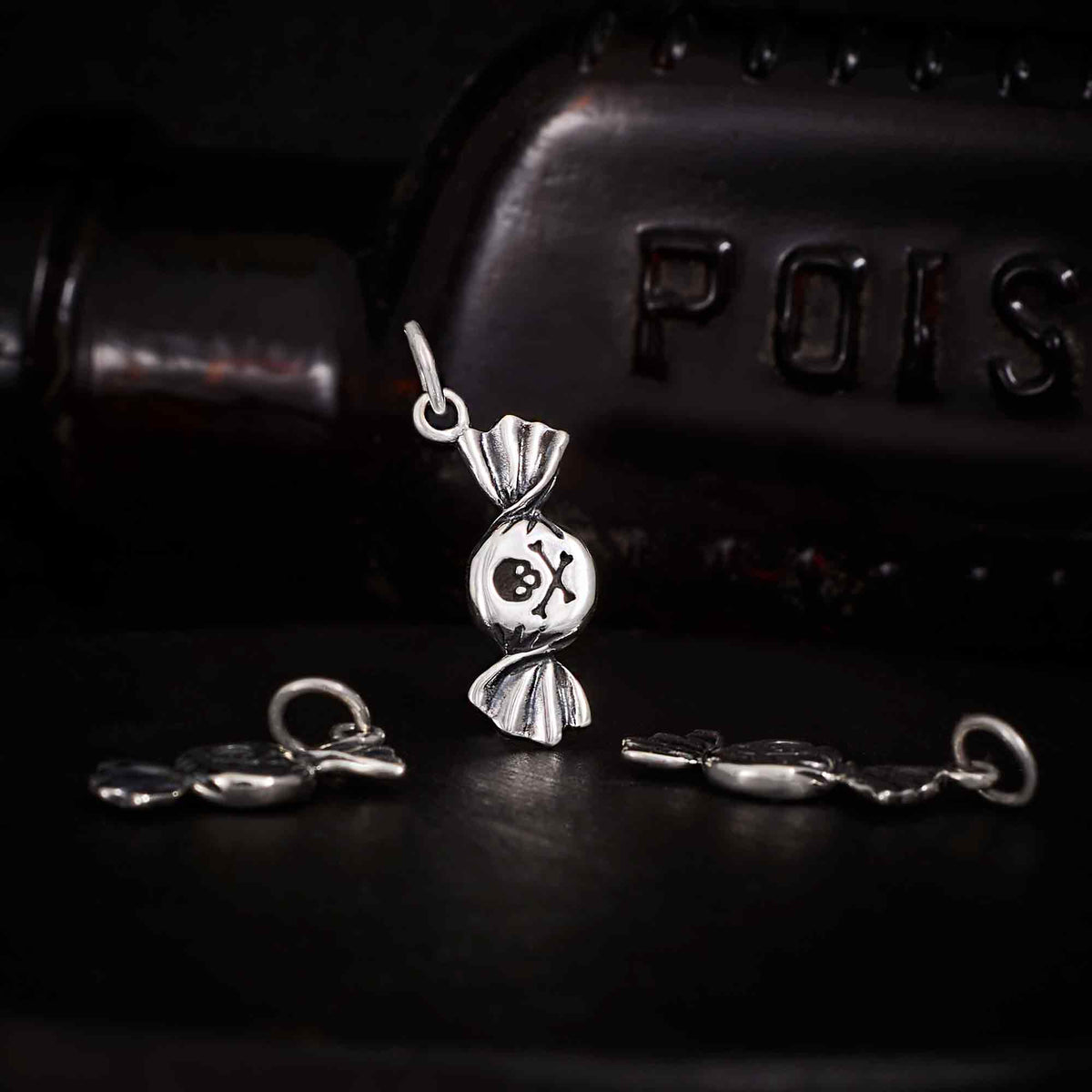 Sterling Silver or Bronze Poison Candy Charm 22x8mm