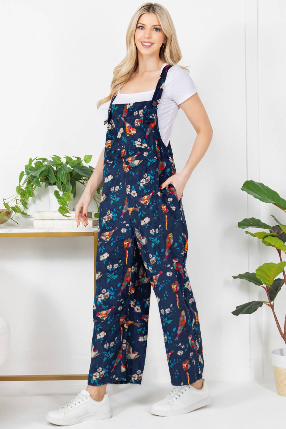 Colorful Bird Corduroy Overall