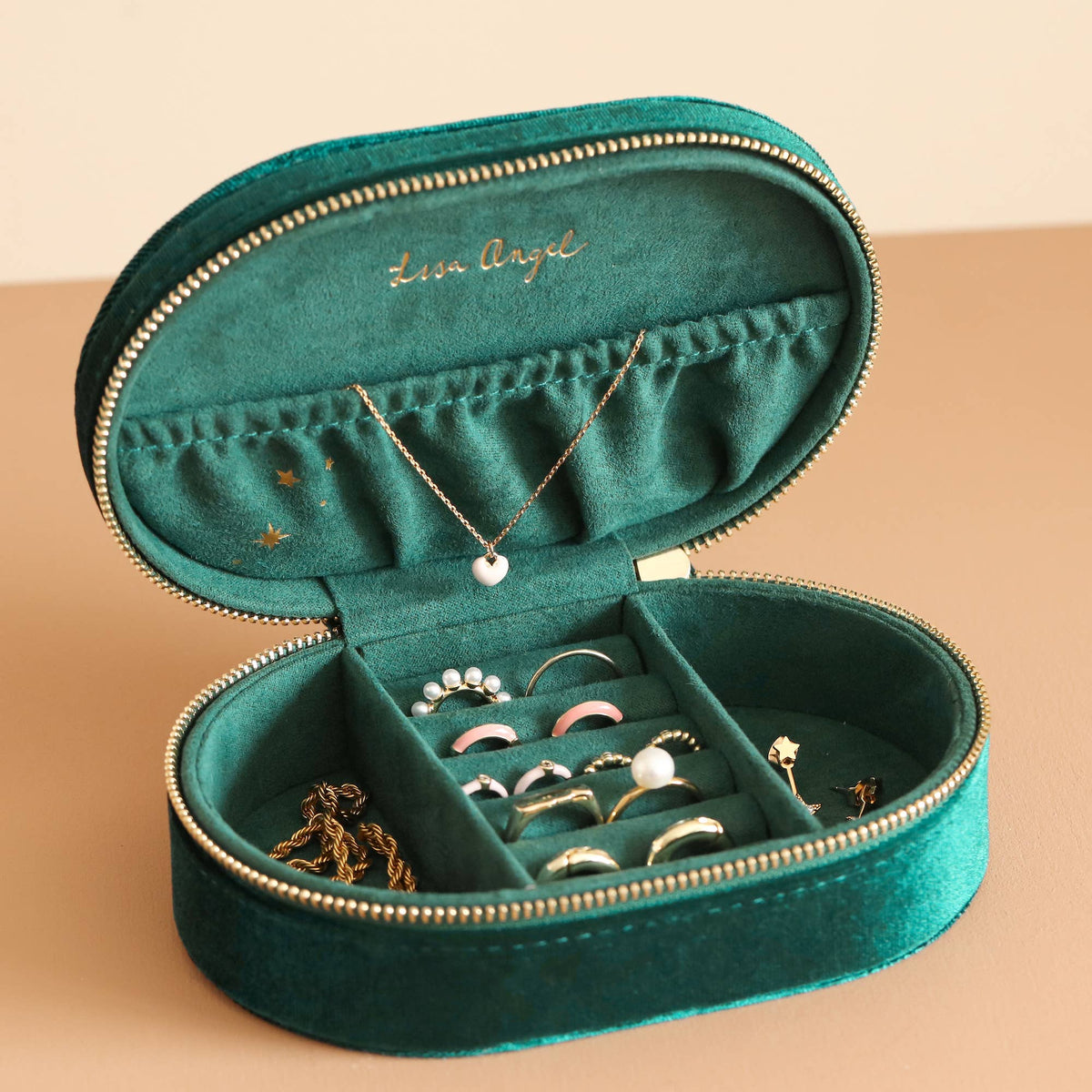 Starry Night Printed Velvet Oval Jewellery Case in Teal