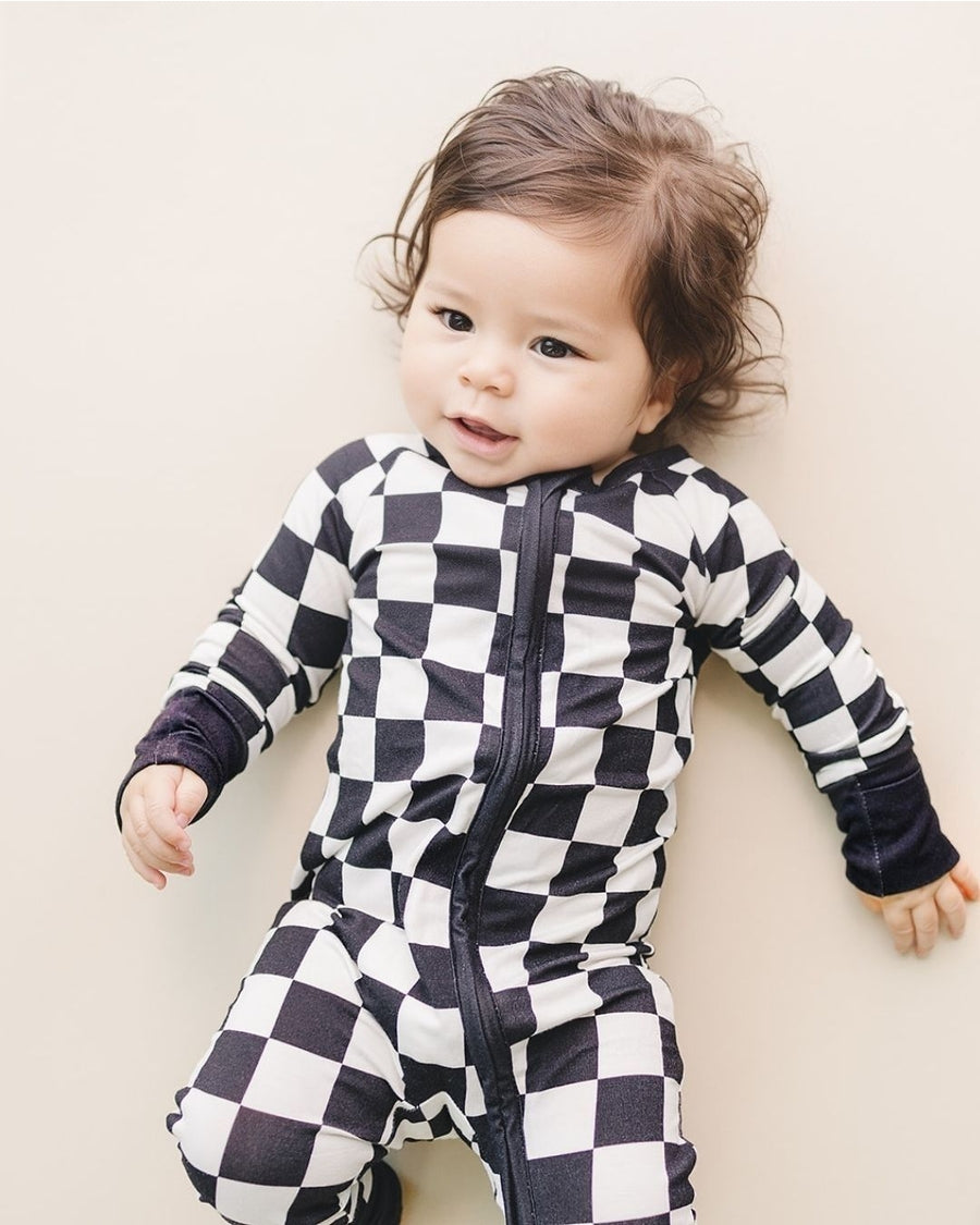 Black Checkered Bamboo Zip Romper