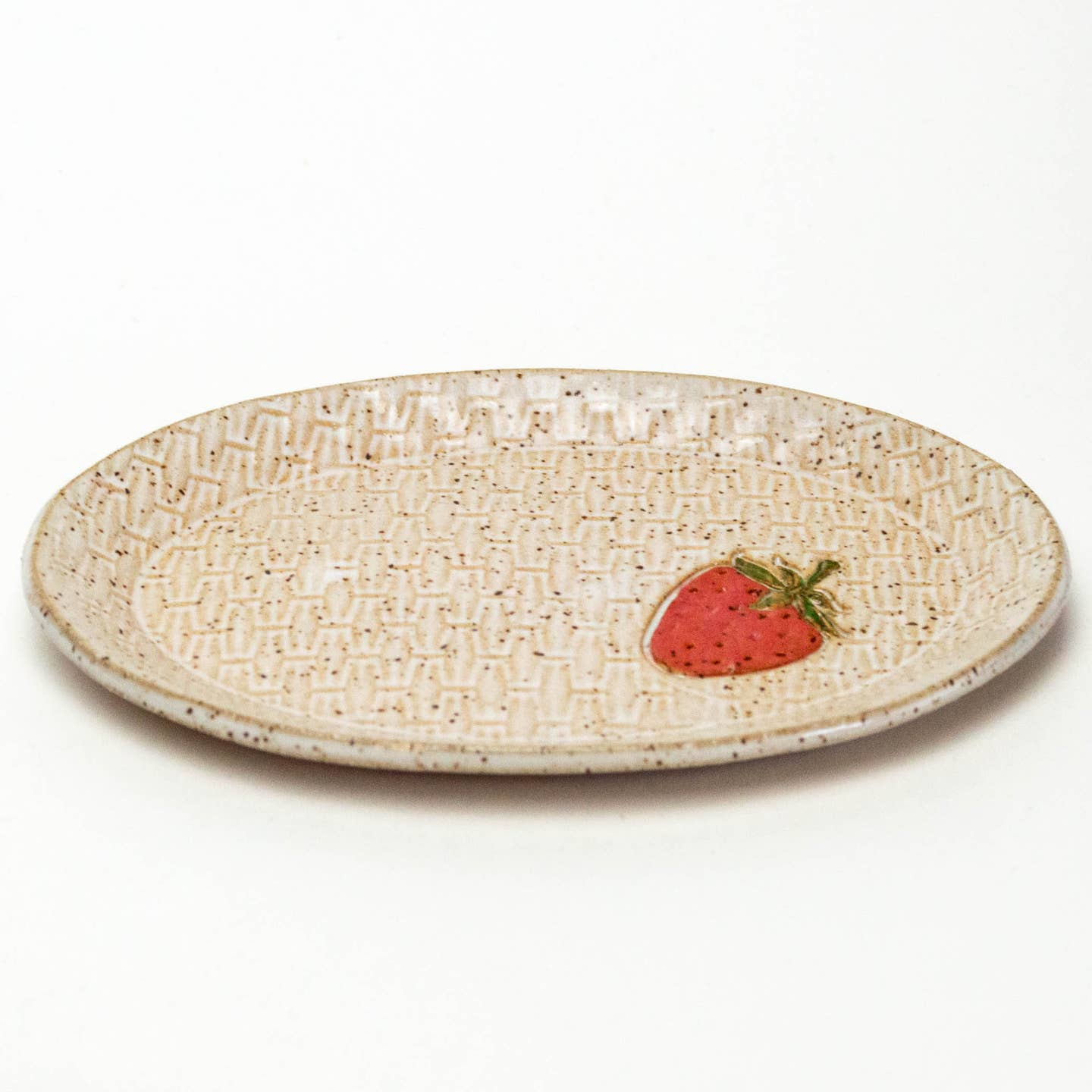 Strawberry Pattern Handmade Ceramic White Oval Trinket Dish