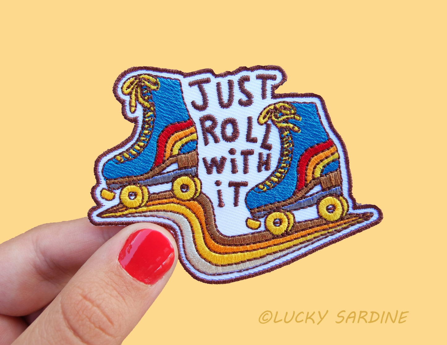 Just Roll With It Embroidered Roller Skates Iron-on Patch