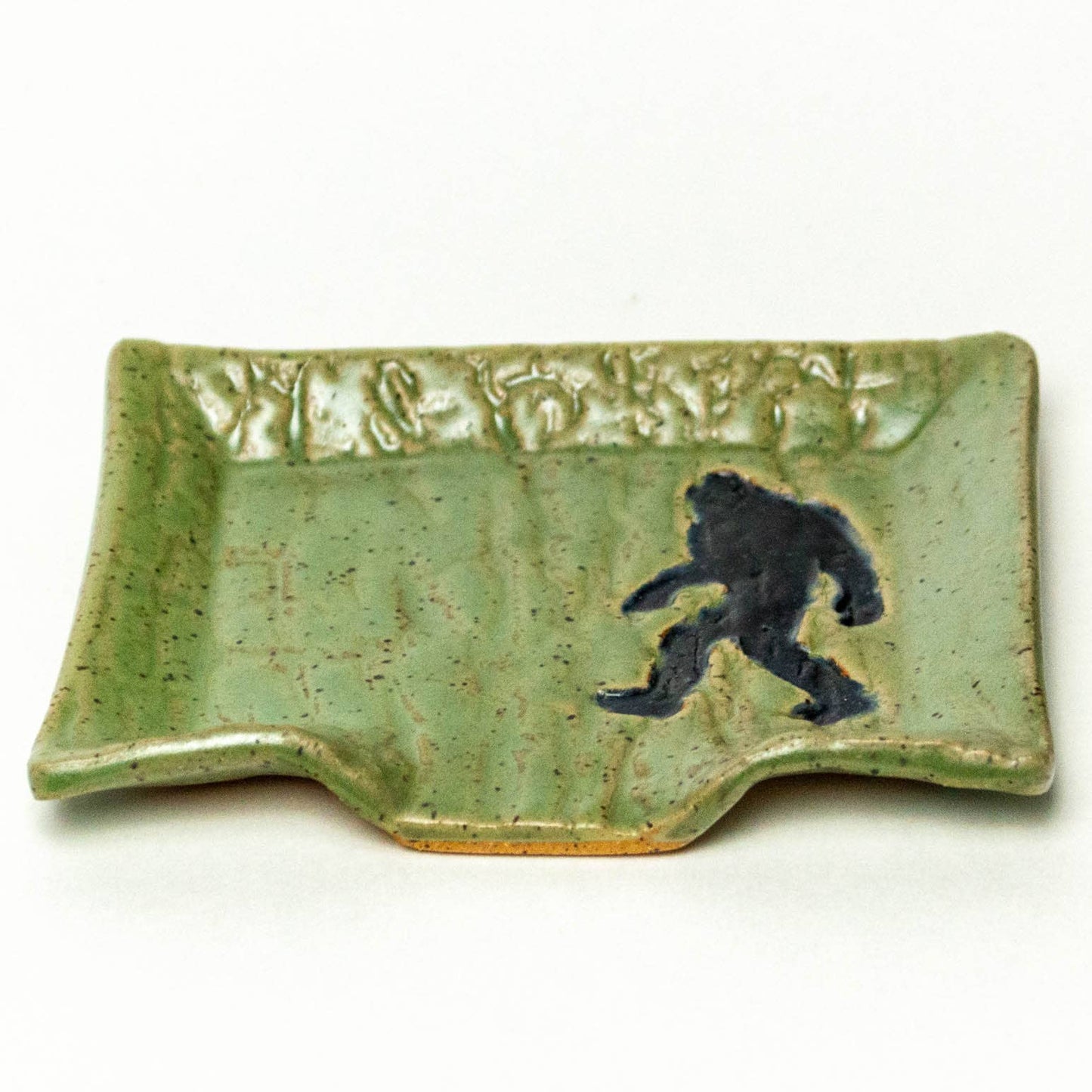 Sasquatch Pattern Handmade Stoneware Ceramic Green Soap Dish