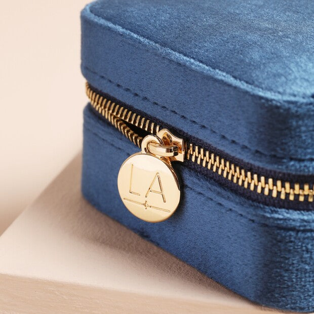 Navy Blue Velvet Square Travel Jewellery Case