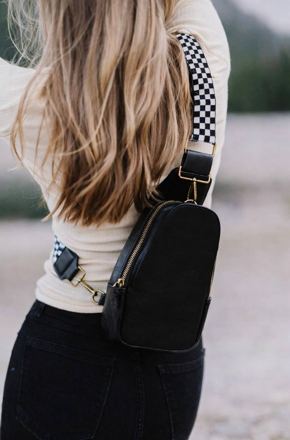 Sarah Shoulder Sling Crossbody - Black Checkered