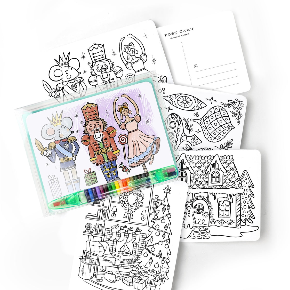 Kids Holiday Color-In Postcard Box of 12