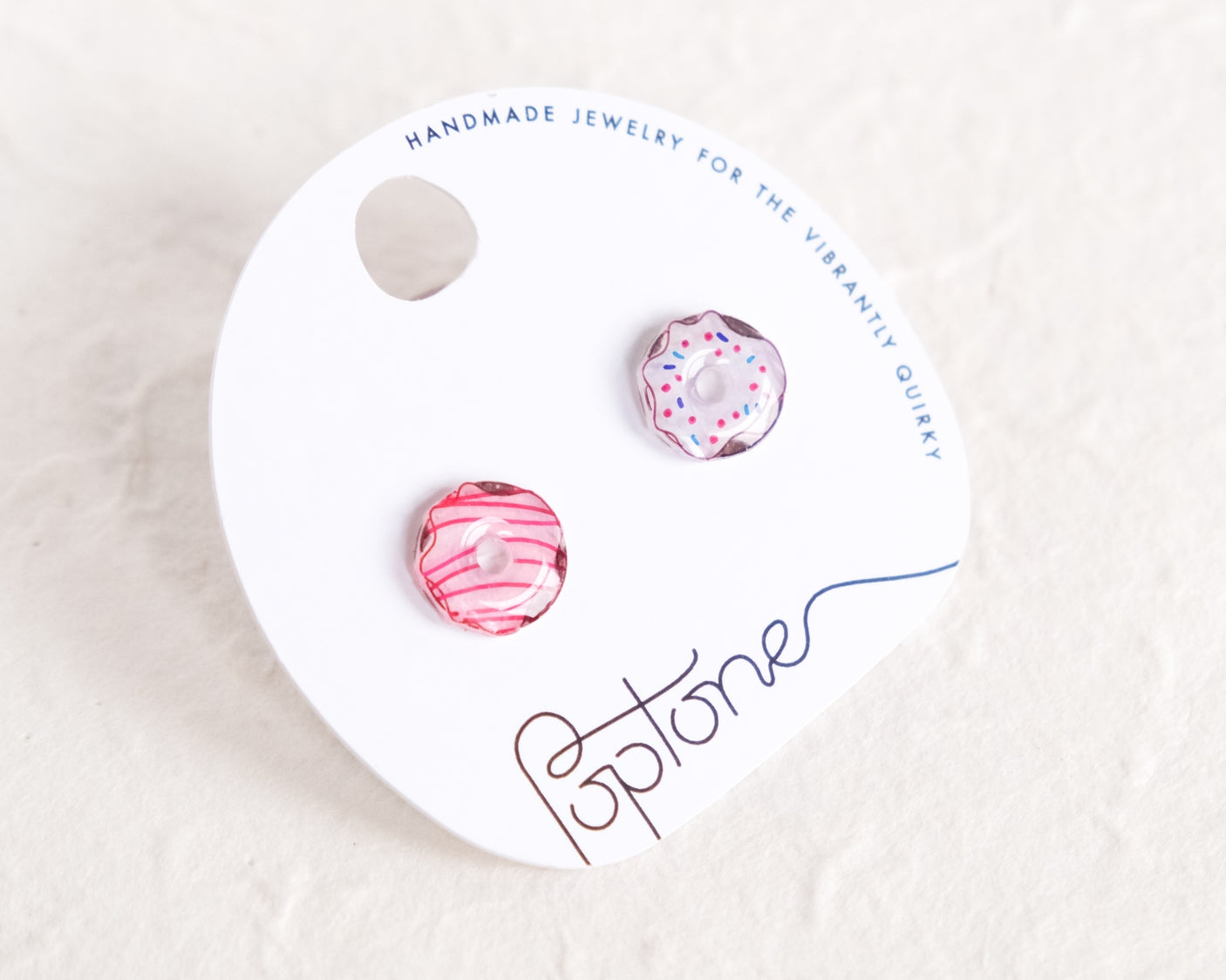 Frosted Artisanal Donut Stud Earrings in Pink and Chocolate