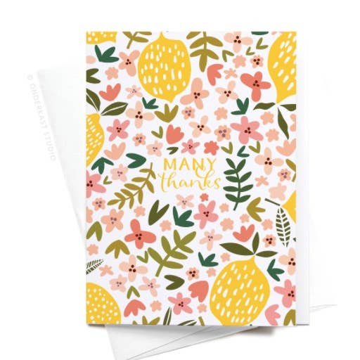 Boxed Set of 10 Many Thanks Lemon Floral Folded Notes