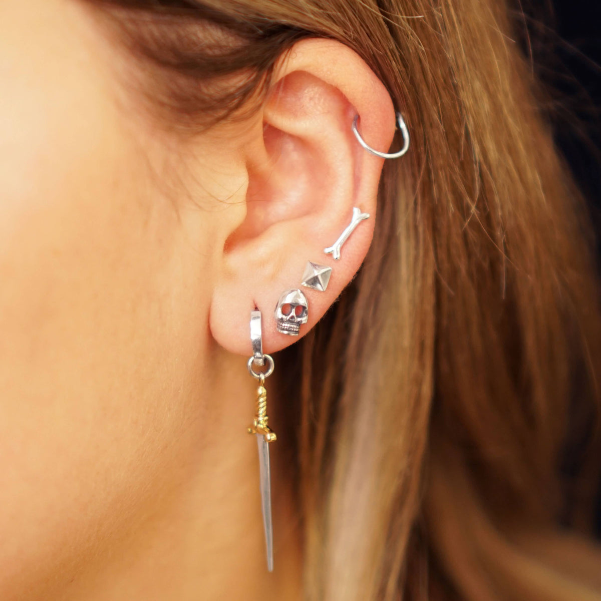 Sterling Silver Skull Post Earring 9x6mm