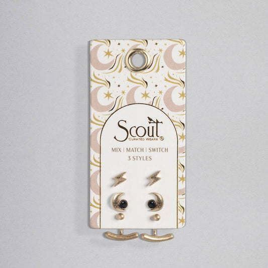 Stud Trio Ear Jacket Set - Moon/Black Spinel/Gold