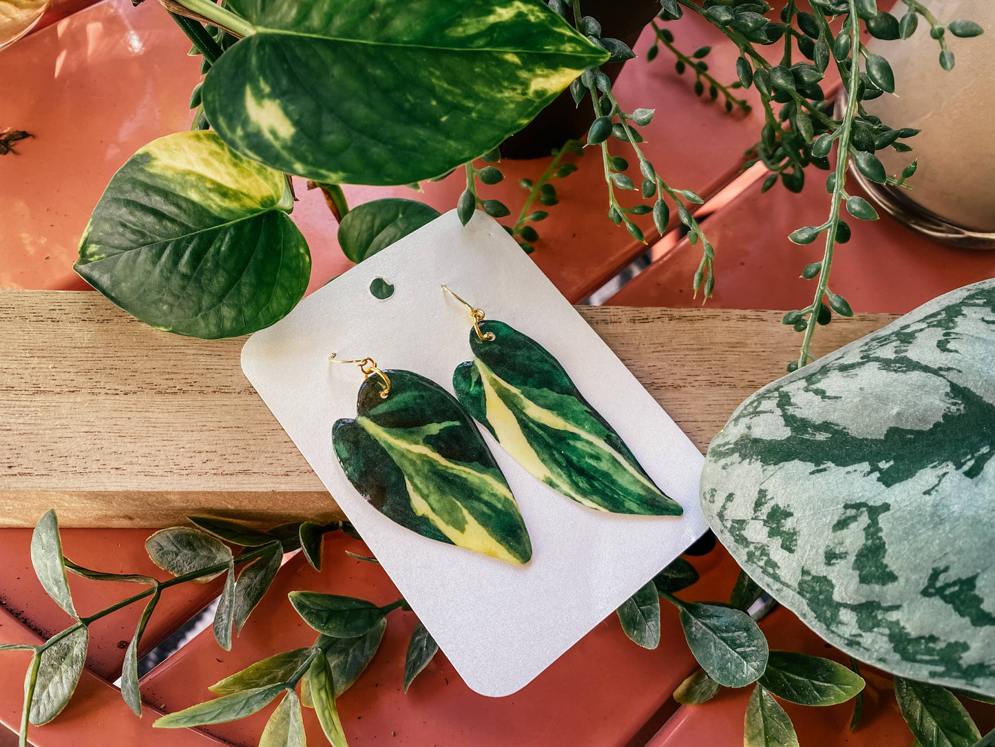 Philodendron Rio Plant Leaf Earrings