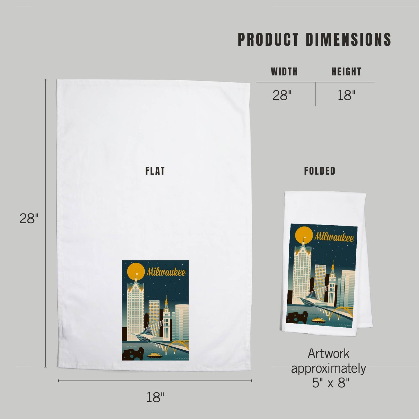 ORGANIC TEA TOWEL Milwaukee, Wisconsin, Retro Skyline