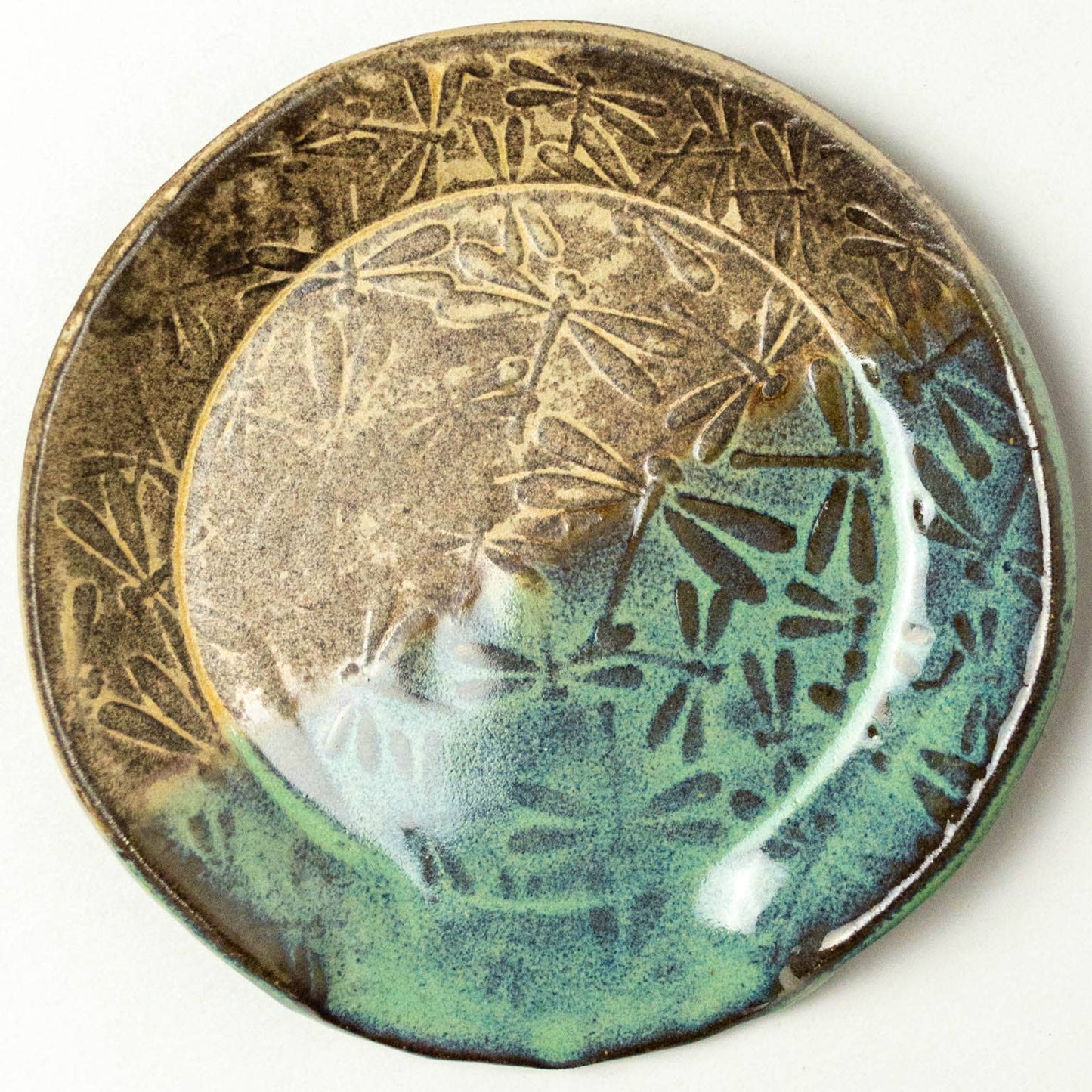 Dragonfly Pattern Handmade in Ohio Ceramic Green Spoon Rest