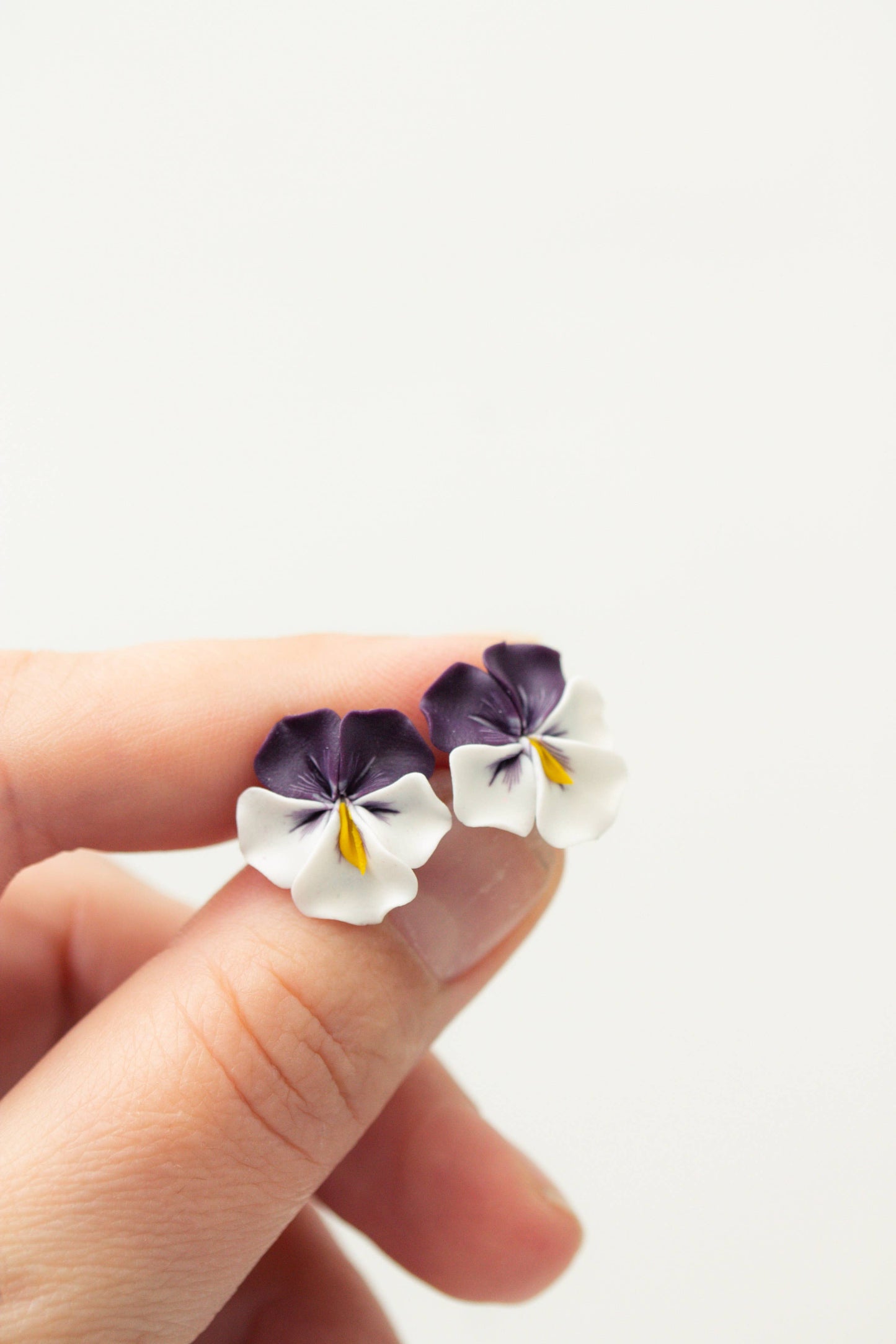 Purple White Pansy Earrings