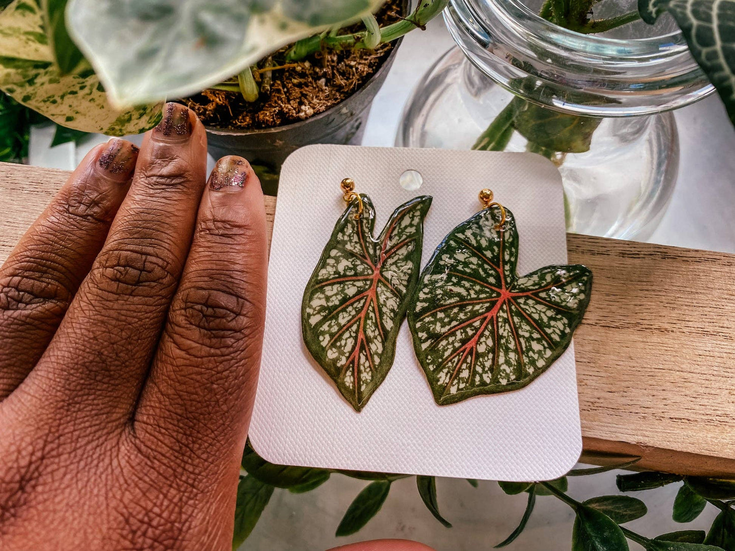 Caladium Leaf Mismatch Leaf Earrings