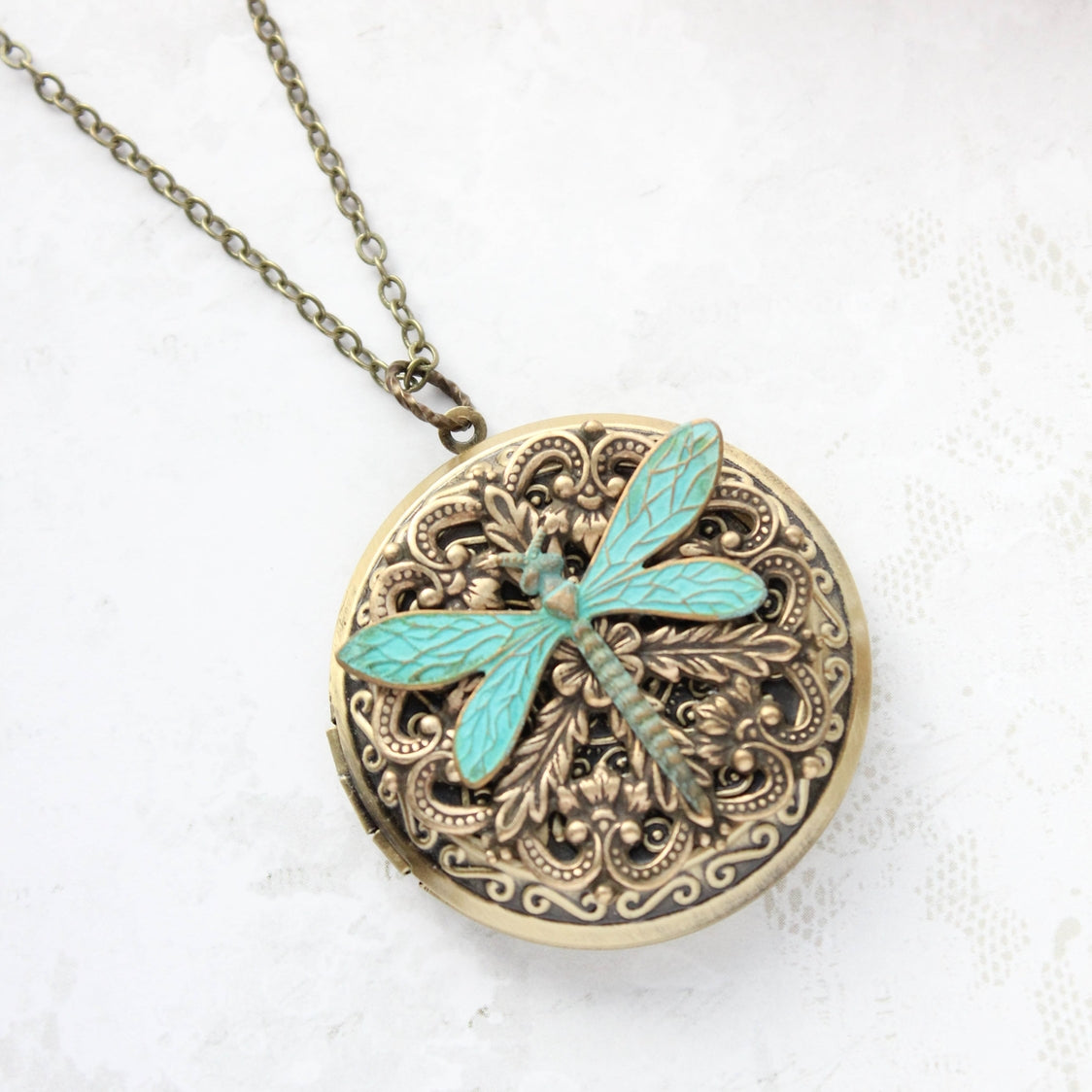 Big Dragonfly Locket Pendant Necklace