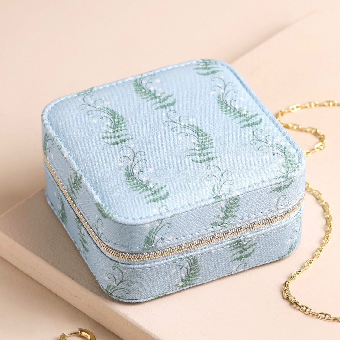 Moonrise Square Linen Travel Jewellery Case in Blue