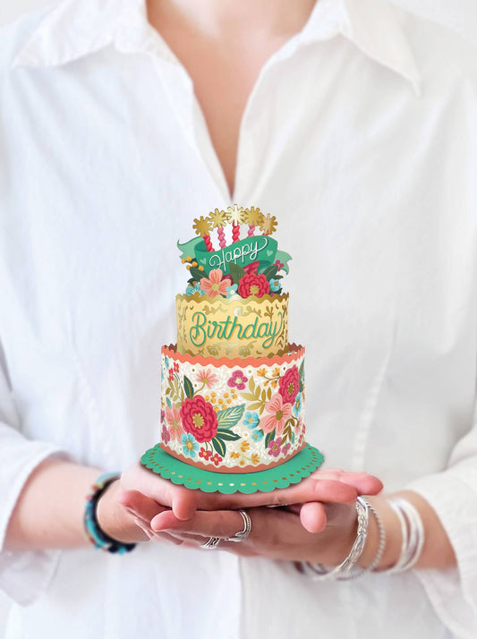 Mini Blooming Birthday Cake Pop-up Greeting Card