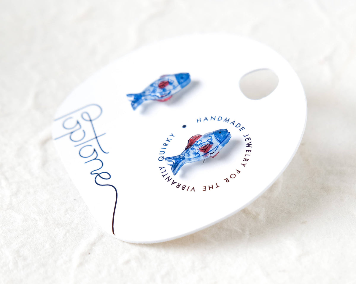 Nautical Fish Stud Earrings Red, Blue, White