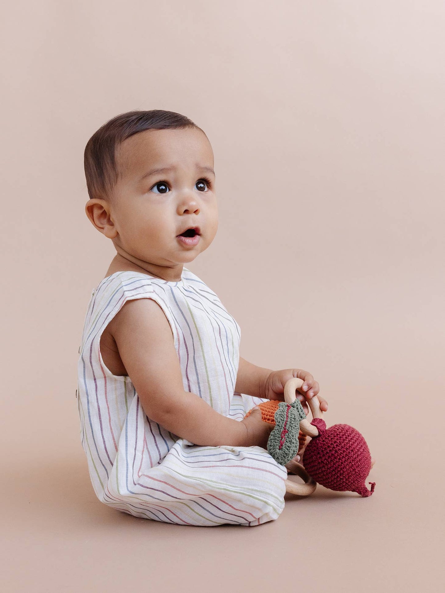 Beet Cotton Crochet & Wood Teether Rattle