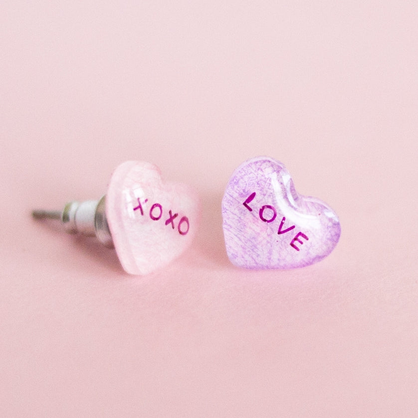 Valentine Candy Heart Earrings - Love + Xoxo