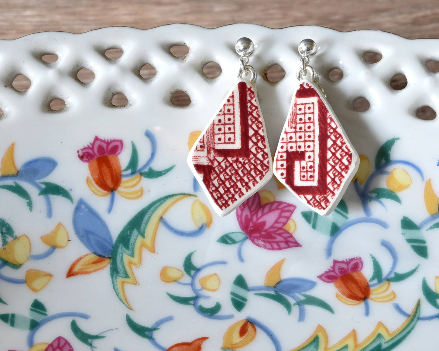 Broken Plate Dangle Earring - Diamond Drop