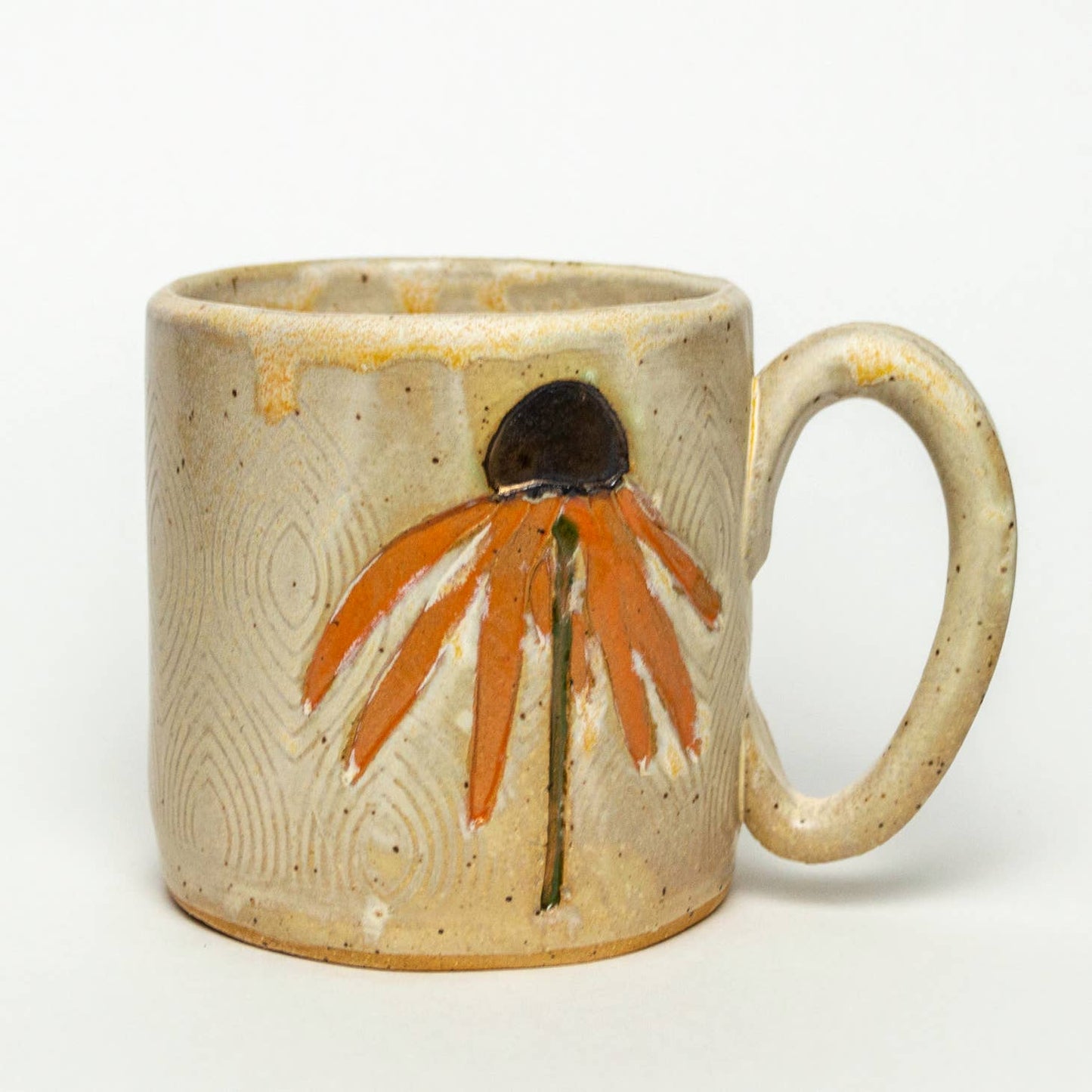 Orange Cone Flower Design Handmade Ceramic Mug 10 oz