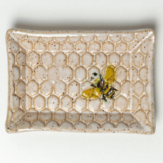 Bee Pattern Handmade Ceramic White Trinket Dish