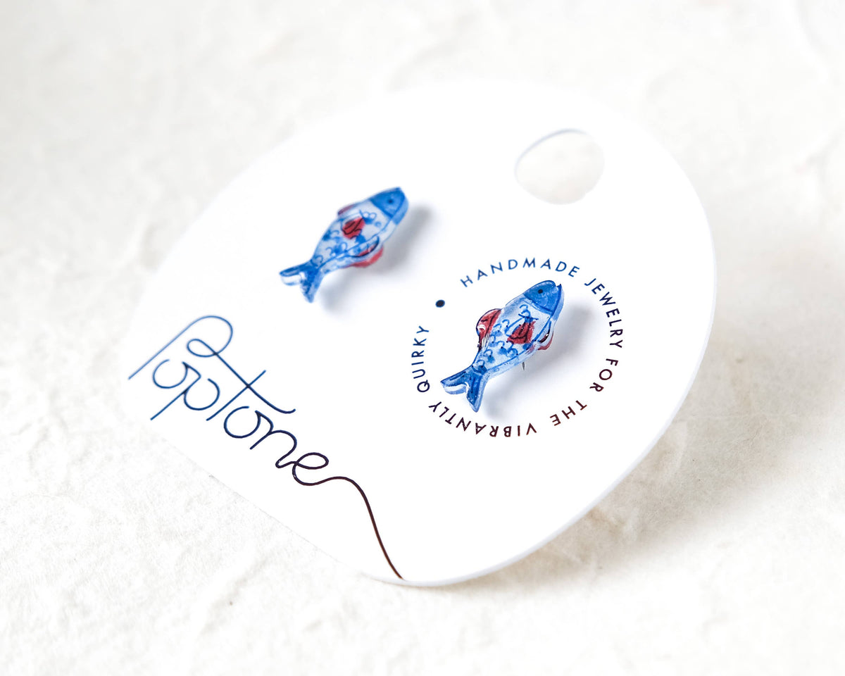 Nautical Fish Stud Earrings Red, Blue, White