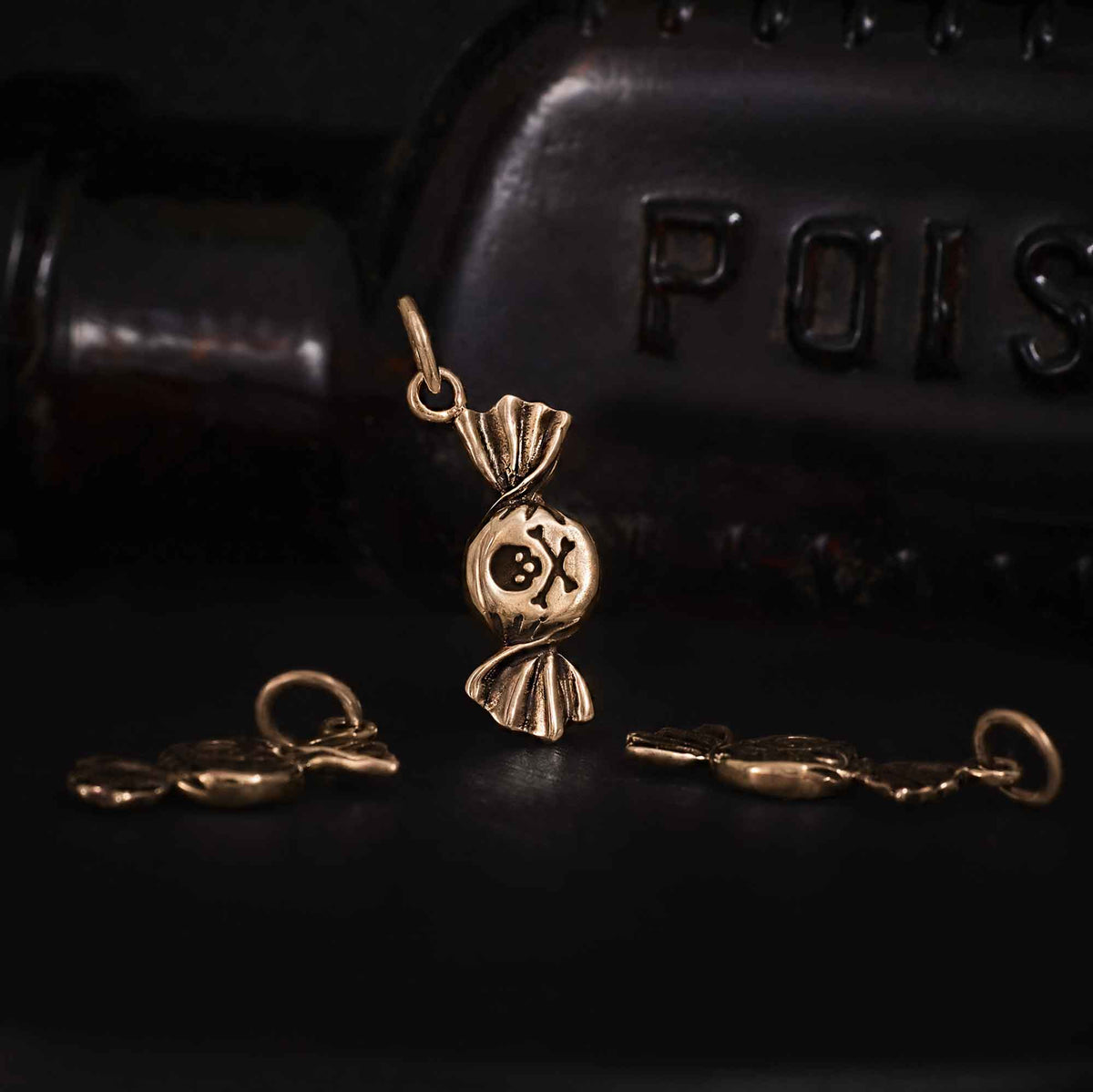 Sterling Silver or Bronze Poison Candy Charm 22x8mm
