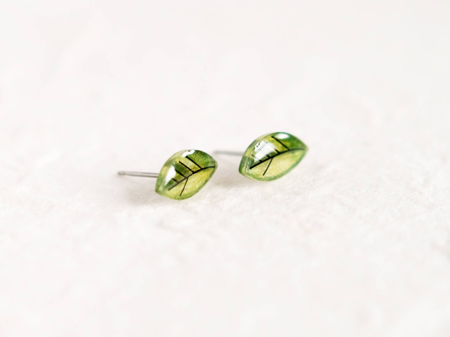 Mini Green Leaves Stud Earrings - Minimalist Leaf Studs