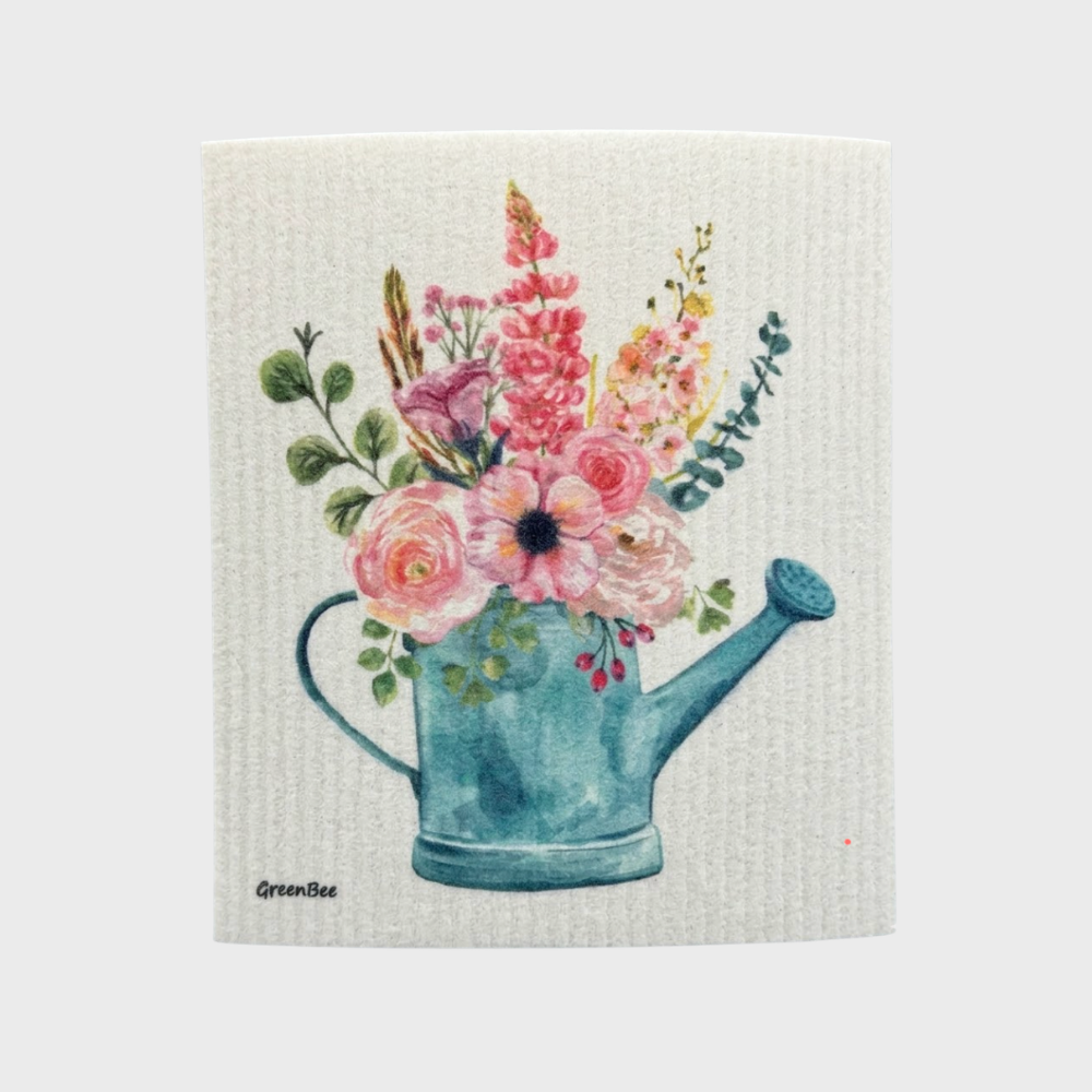 Watering Can Floral Swedish Dishcloth