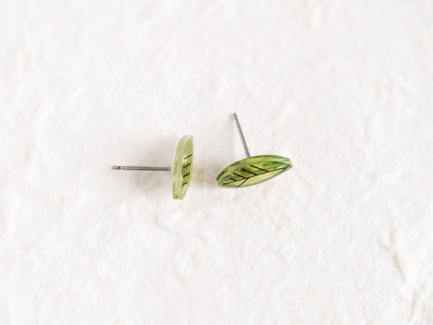 Mini Green Leaves Stud Earrings - Minimalist Leaf Studs