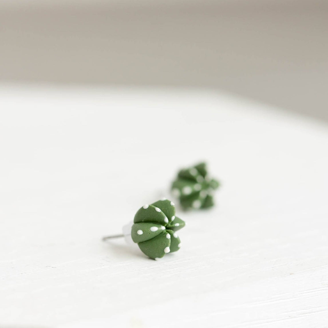 Green Cactus Succulent Stud Earrings