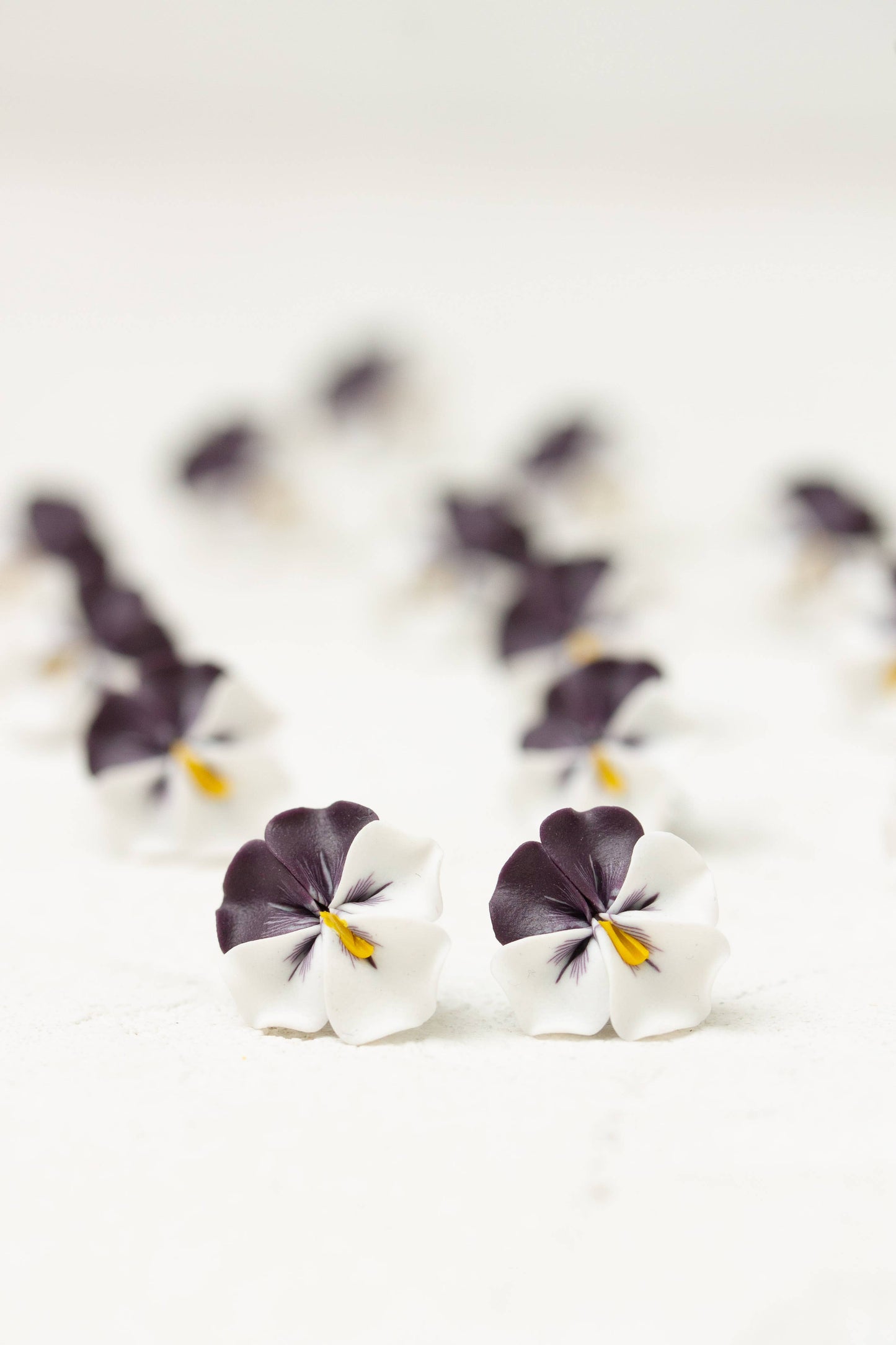 Purple White Pansy Earrings