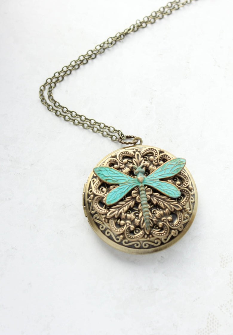 Big Dragonfly Locket Pendant Necklace