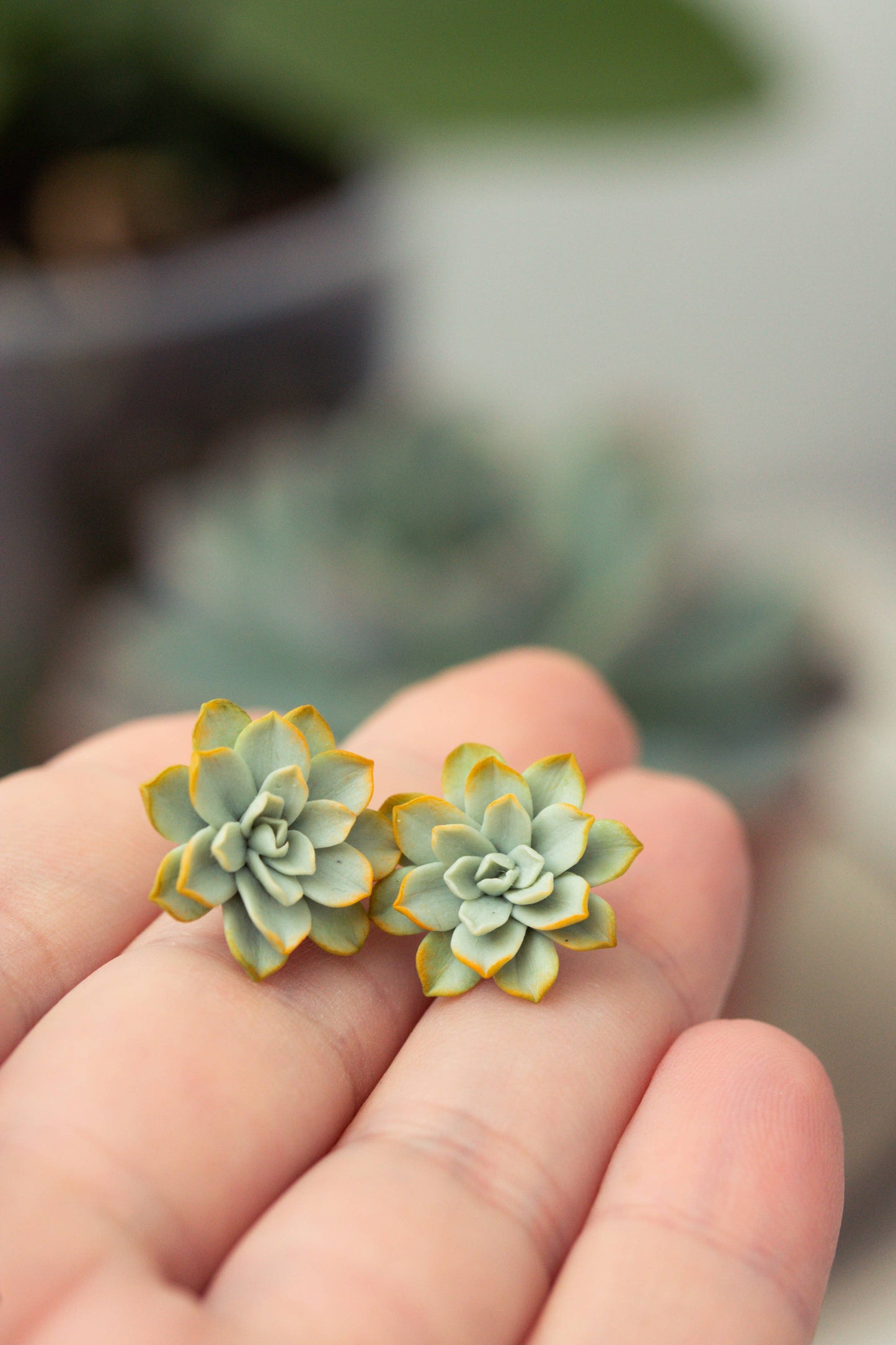 Mini Succulent Polymer Clay Stud Earrings