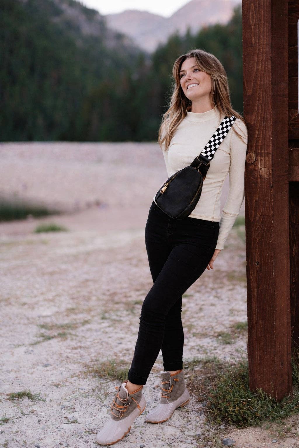 Sarah Shoulder Sling Crossbody - Black Checkered