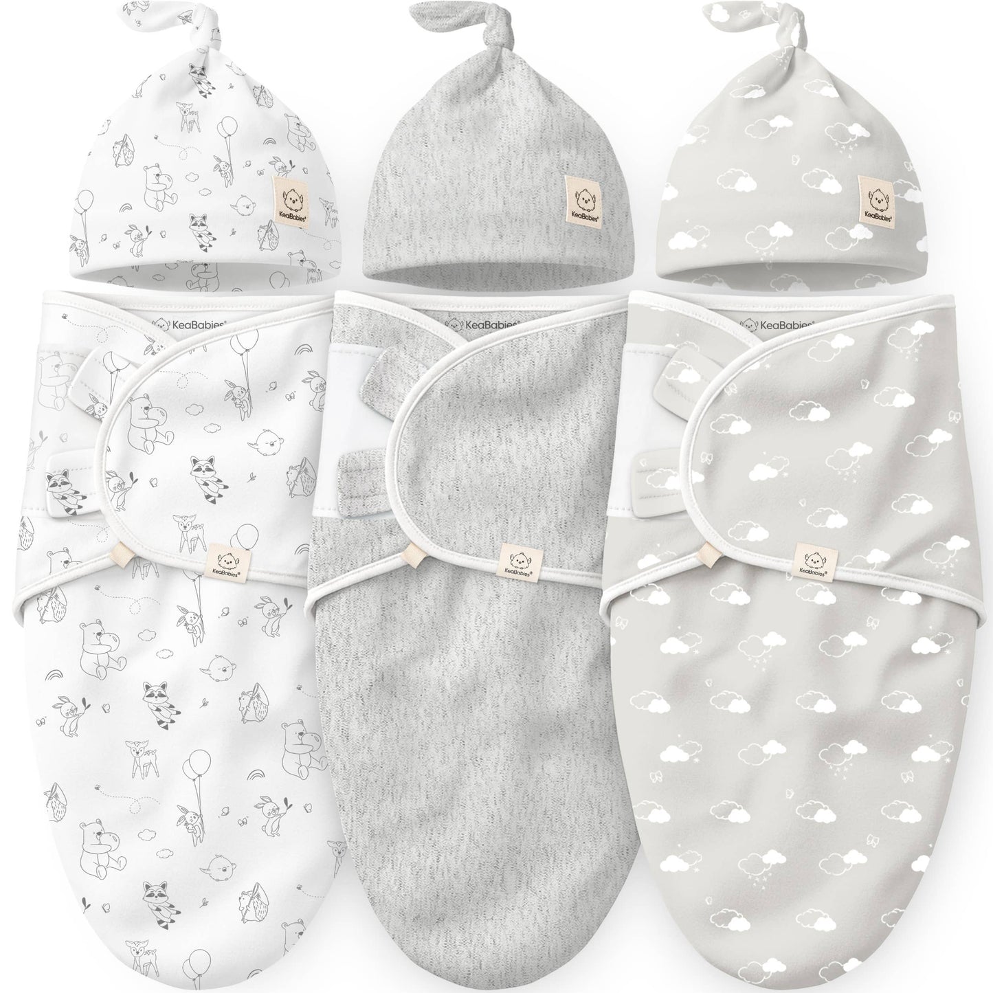 3-Pack Soothe Baby Swaddles 0-3 Months with Knot Hat
