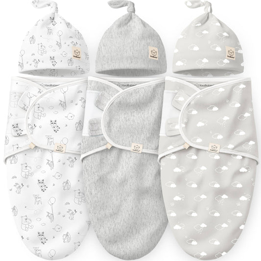 3-Pack Soothe Baby Swaddles 0-3 Months with Knot Hat